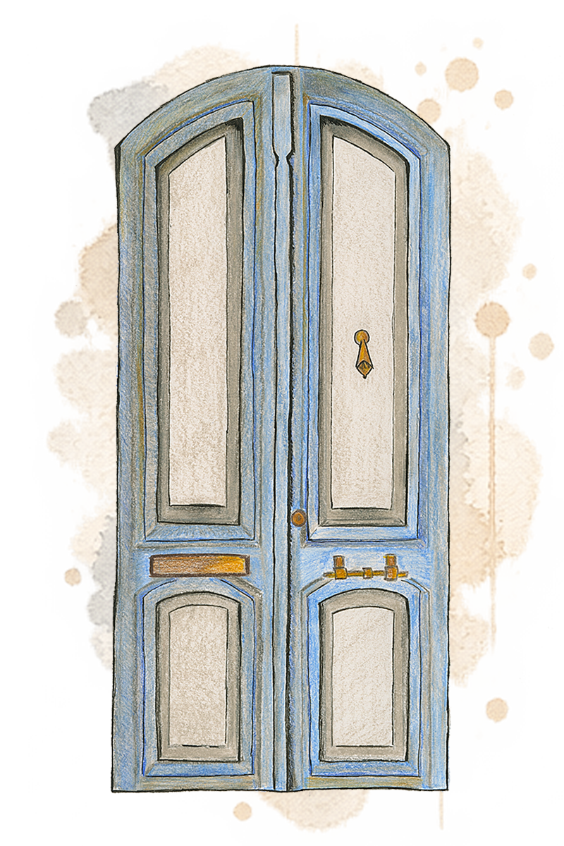 Hand-drawn door of Beit Aqqad