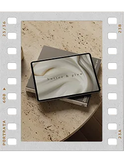 Butter & Glow product flat lay on a stone table