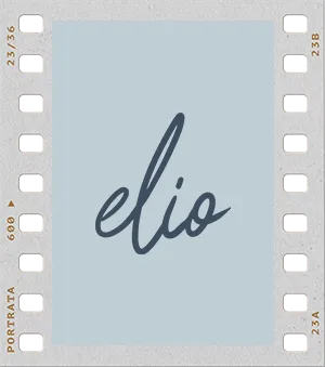 Elio script logo in a polaroid frame